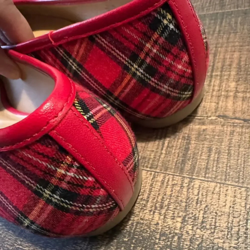 Talbots BLAIR CAP TOE BALLET FLATS TARTAN PLAID Red Size 10.5